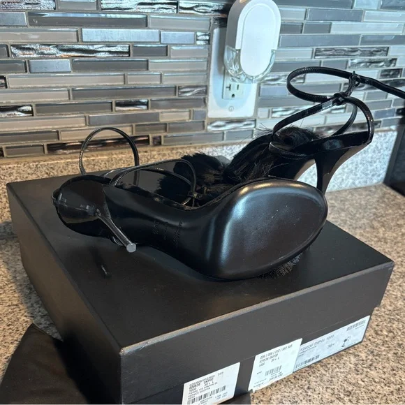 YSL Vernice Chiffon Tassel Embellished Pierre Pon Pon 110 Sandals - Picture 7 of 10